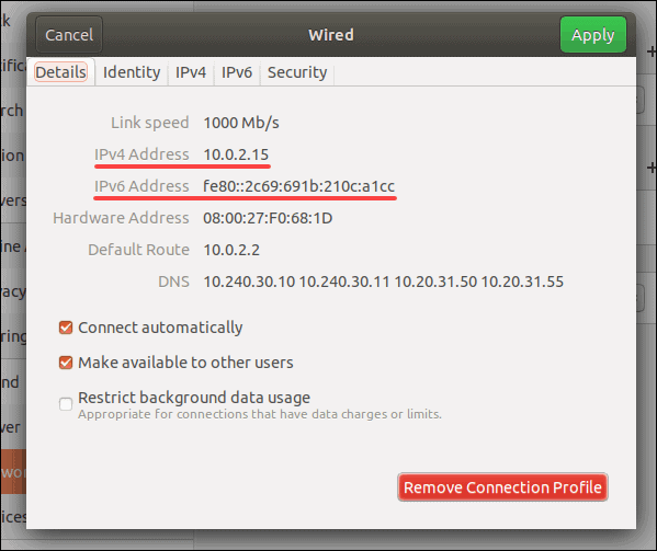 Linux GUI IP status