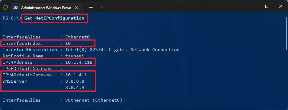 Assign a static IP address on Windows 11 using PowerShell